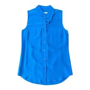 NWT Equipment Blue Sleeveless Silk Button Up Top